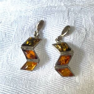 Vintage Sterling Silver Multicolor Amber Earrings